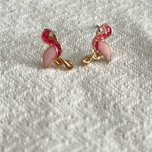 Flamingo Stud Earrings in Pink and Gold - Picture 2 of 2